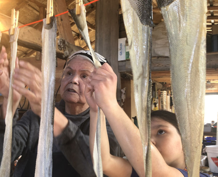 In advancing the TRC's Calls to Action CFSC has provided individual grants like one to Cowichan Elder Hul'q'umin'num, teacher, and knowledge keeper Philomena Williams, to bring in a fish leather expert for teaching this ancient skill