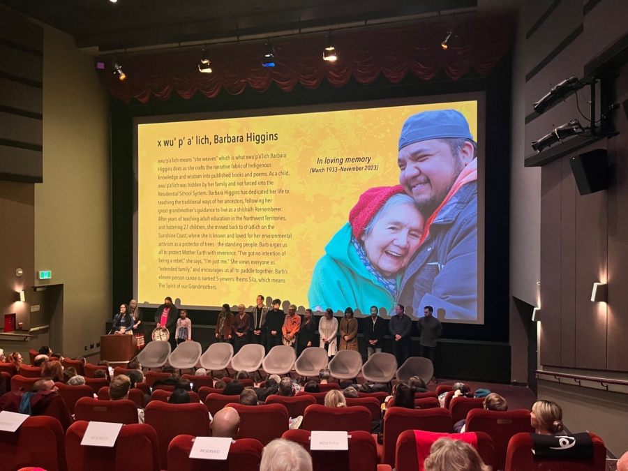 A screening of s-yéwyáw: Awaken became all the more powerful as the film team honoured a shishalh elder who is in the film and passed away the week before the Vancouver screening. Photo submitted by Alfonso Salinas.
