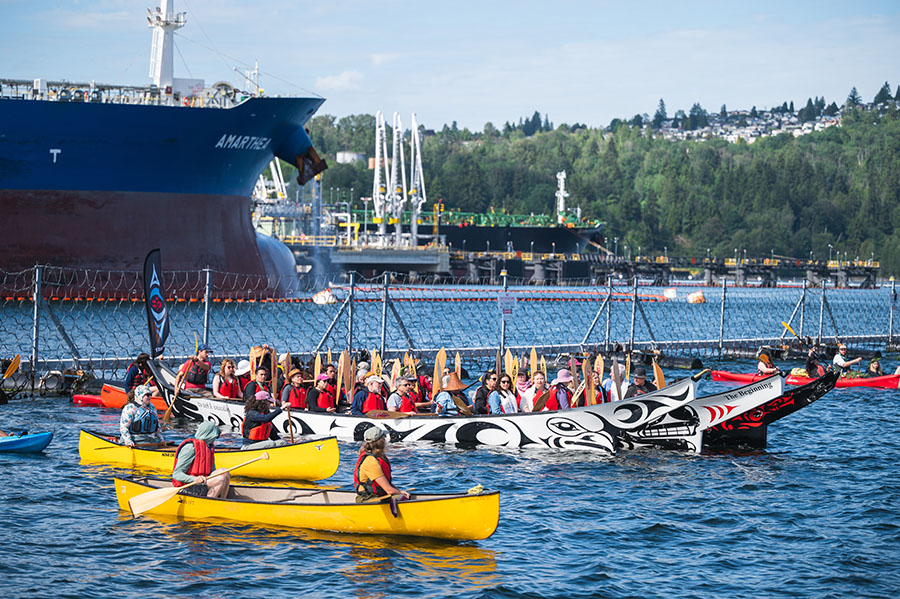 Interfaith Water Ceremony organised by Tsleil-Waututh Sacred Trust at Whey-ah-WichenCates Park to show opposition to the TransMountain Pipeline. Photos Mary Paquet