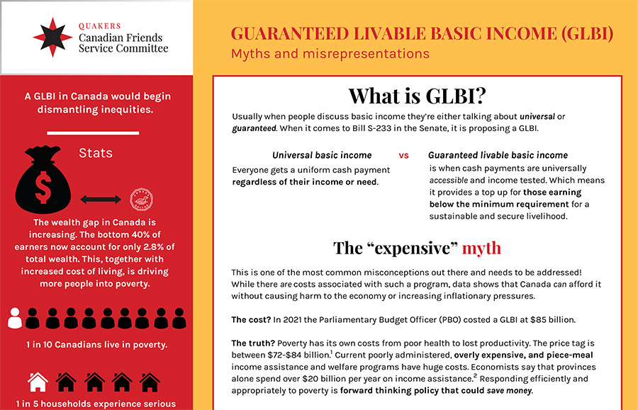 A fact sheet from Canadian Friends Service Committee corrects myths about guaranteed livable basic income