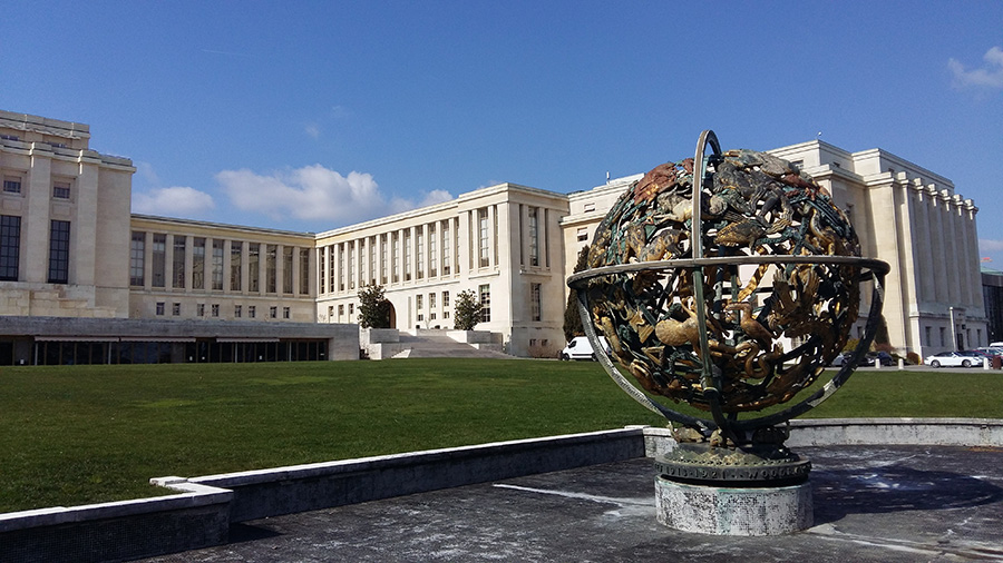 An image of the outside of UN buildings in Geneva where Canada’s human rights report card was considered